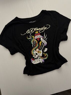 3/$20🛒 Ed Hardy Black Graphic Crop Top Y2K Style ❤️‍🔥